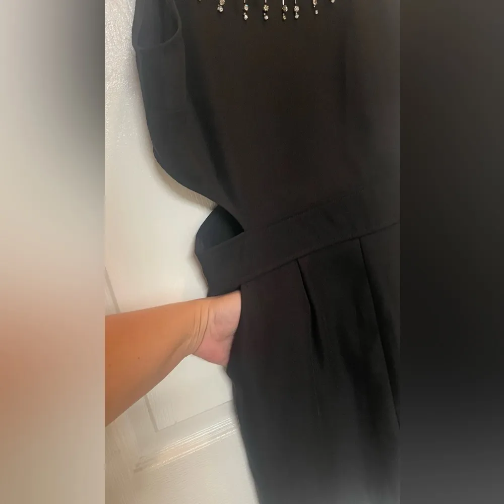 Red Saks Fifth Avenue black Romper with cutouts embellished neck Sz 6 - Image 6