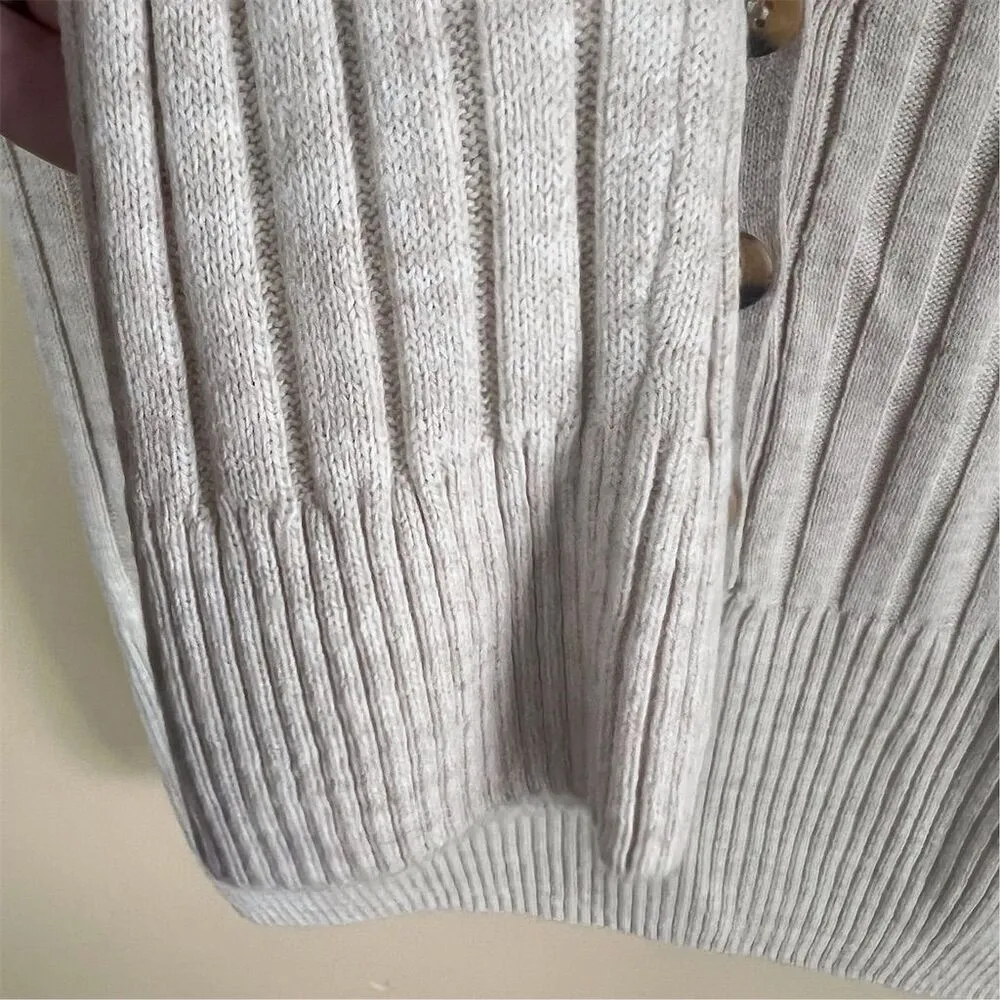 MNG Women's Beige V-Neck Cropped Cardigan Sweater Size Small Feels Like Cashmere - Image 3