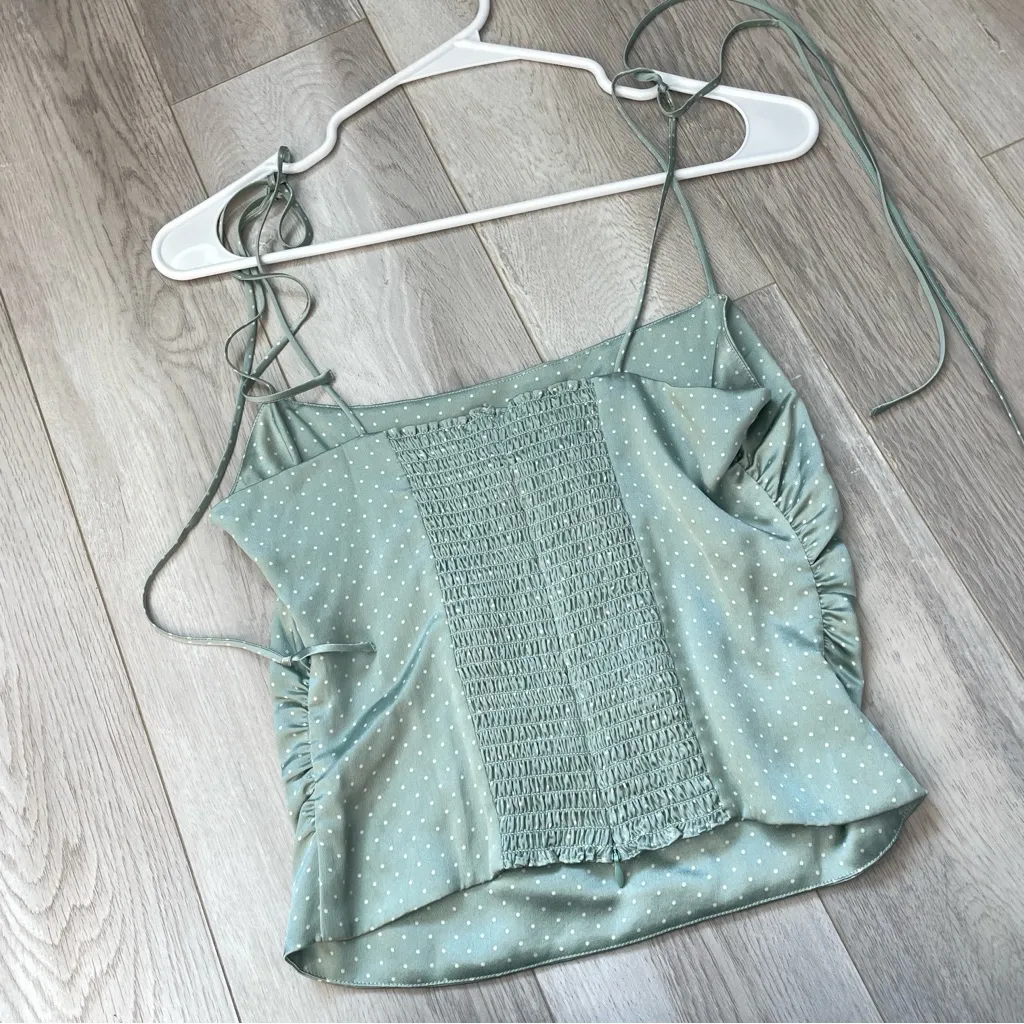 Reformation Silk Tank polka dot crop lucrezia womens Green (size 4) cocktail - Image 6