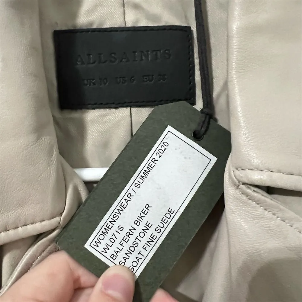 AllSaints Women's Balfern Biker Sandstone Biker Jacket Size 6 Asymmetric Zip - Image 2
