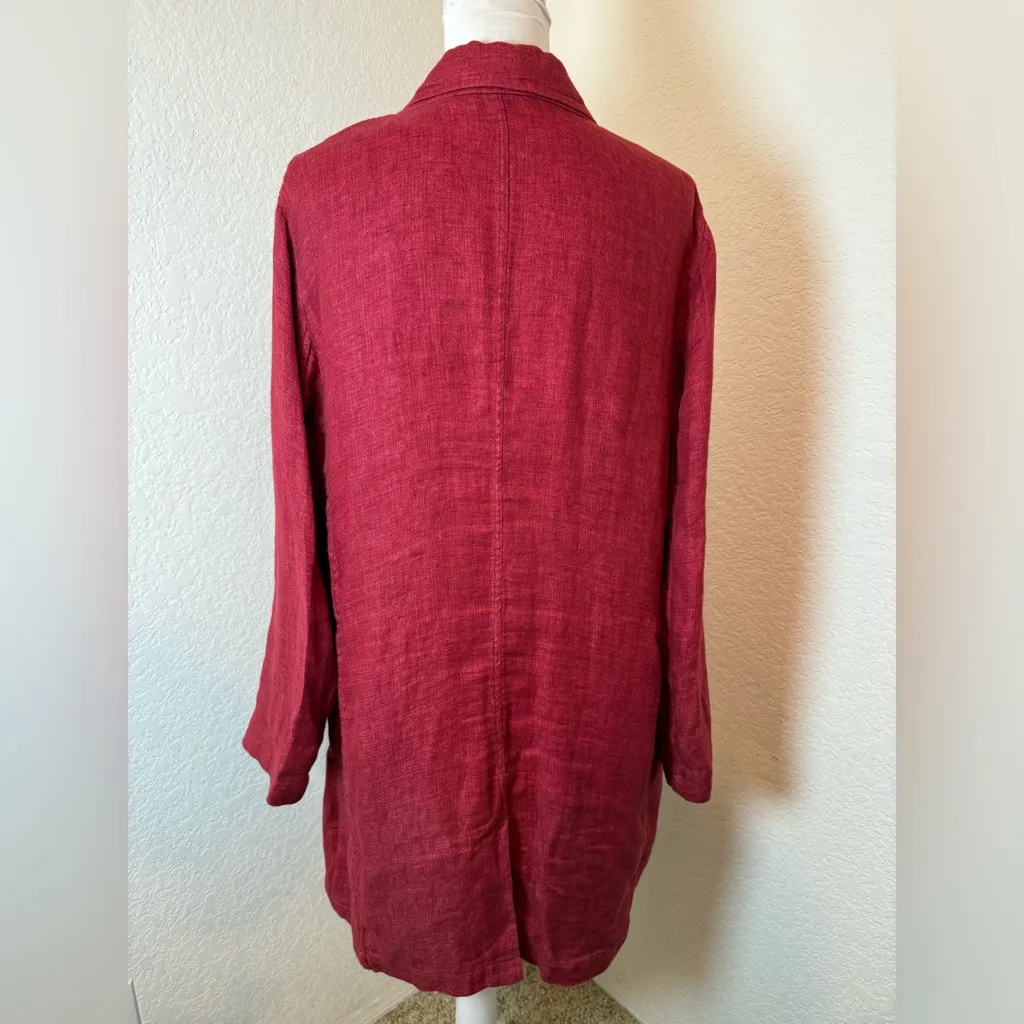 Deep Red‎ Eileen Fisher Longline Linen Blazer size Large - Image 4