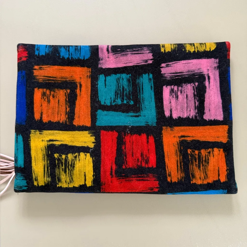 Makeup Junkie, multicolor, vibrant, abstract, make up bag, leather tassel pull Blue - Image 3