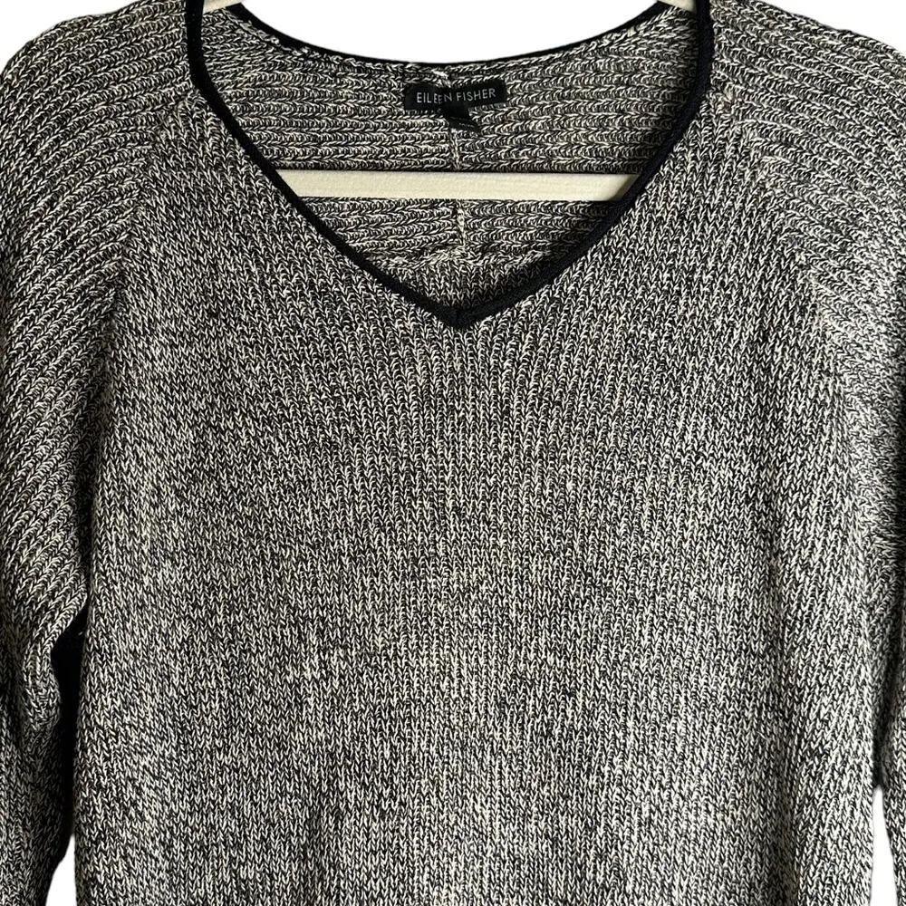 Eileen Fisher Black/Cream Marled Wool/Linen Blend Sweater‎ F4N5 Women’s Medium - Image 2