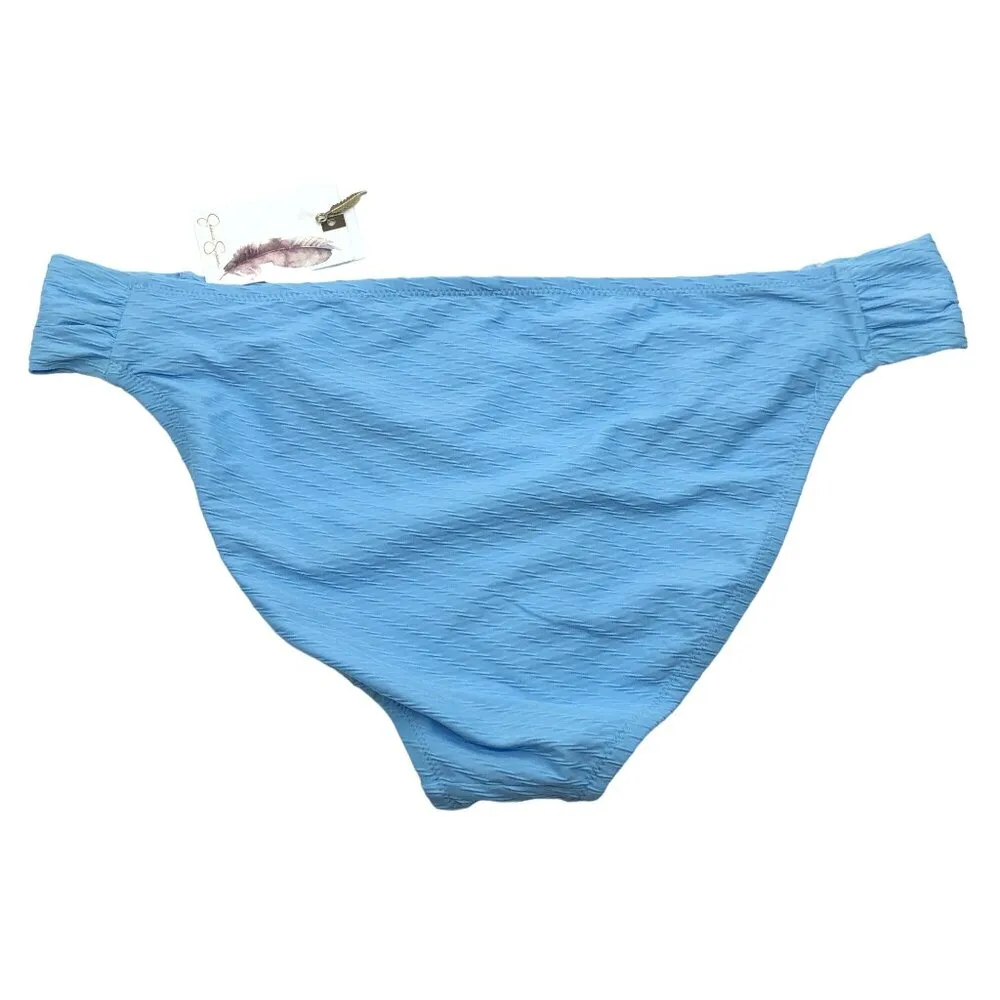 Jessica Simpson Pretty In Pique Side-Shirred Hipster Bikini Bottoms Blue S - Image 4