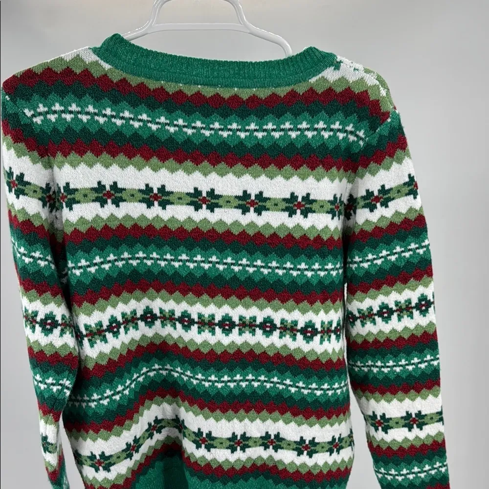 Holiday Time Women's Green Red Patterned Sweater metallic beaded soft Christmas - Image 3