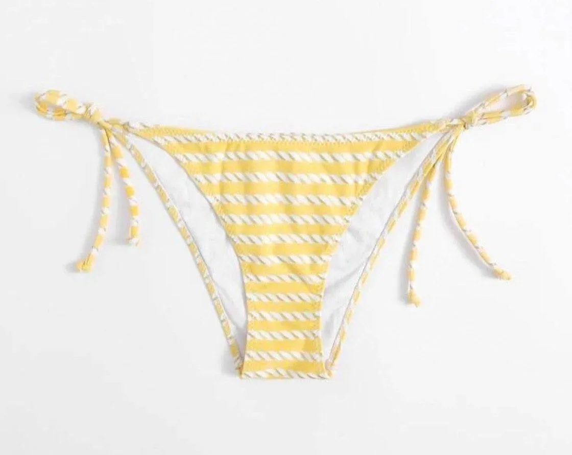 NEW! Swimwear Side Tie Bikini Bottoms Yellow W Nautical Rope Stripes - Image 2