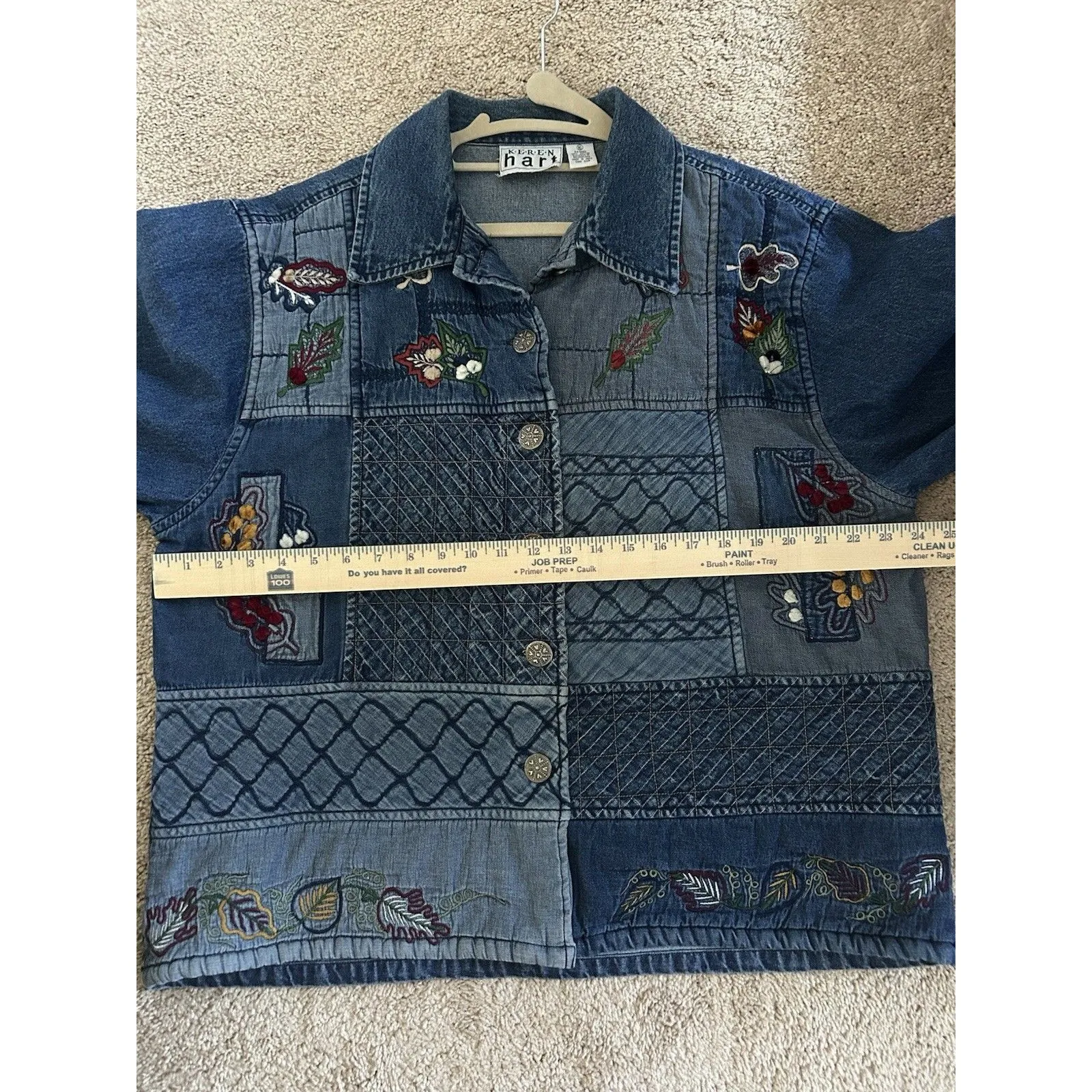 Vintage Keren Hart Quilted Patchwork Denim Jacket Size XL Cotton Fall Cottage Blue - Image 5