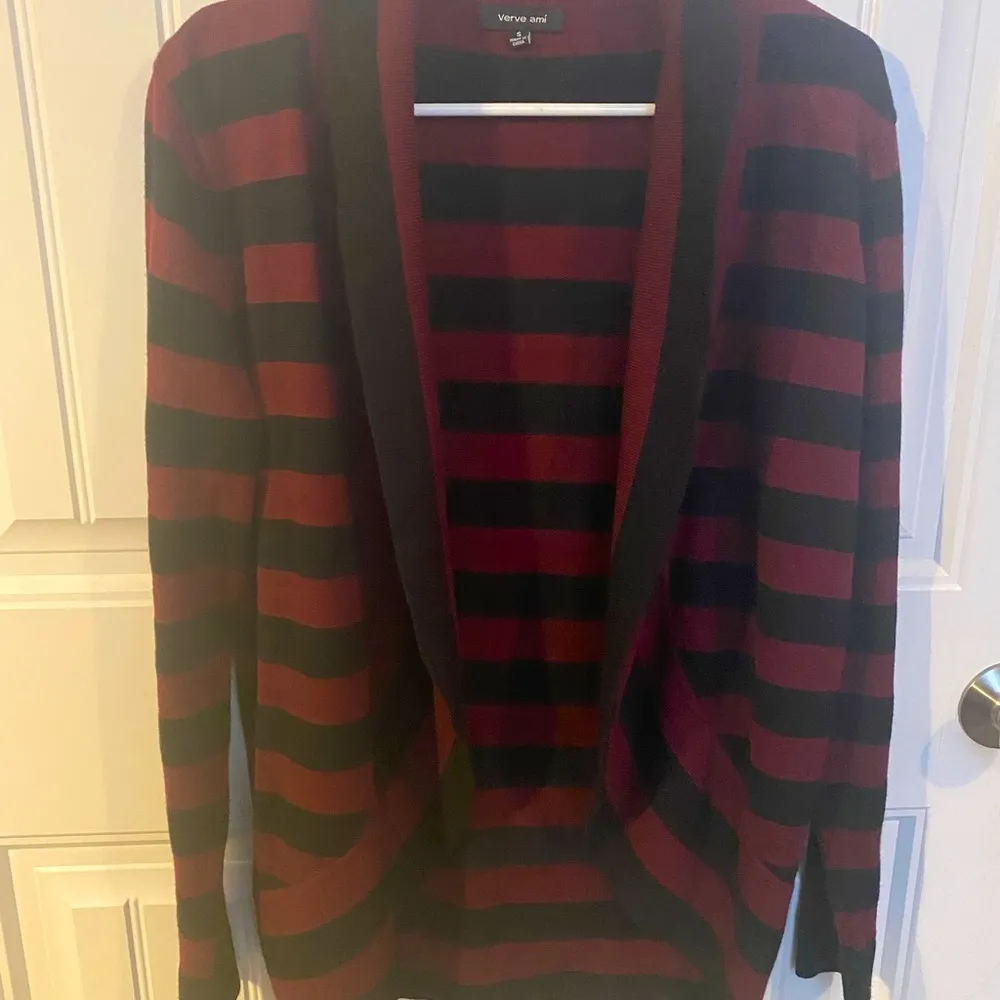 Verve ami Maroon And Black Striped Cardigan - Image 3