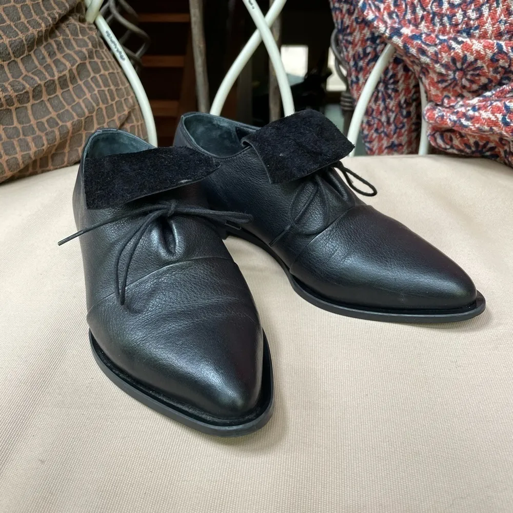 Elma Shoes Leather Point Toe Square‎ Heel Black 6 - Image 2