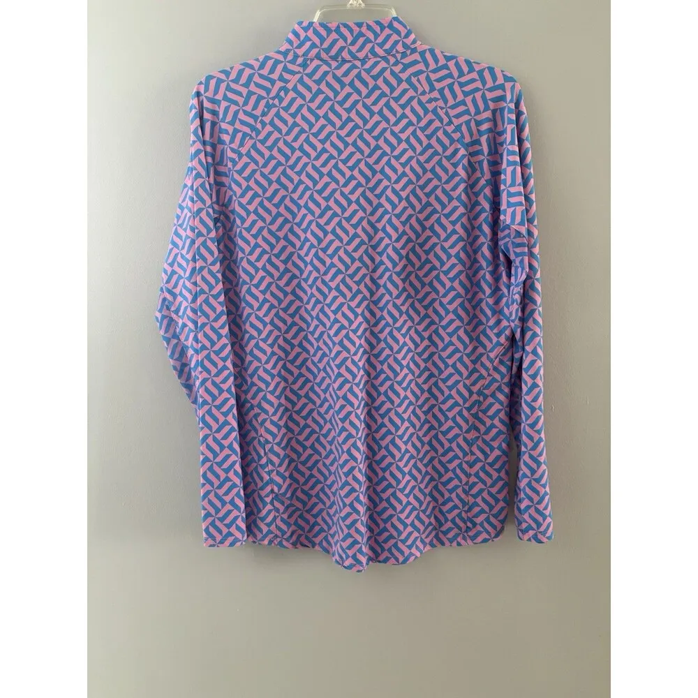 Sport Haley 1/4 Zip Shirt Size L Pink Blue Geometric Mesh Inset Pickleball Golf Size L - Image 13