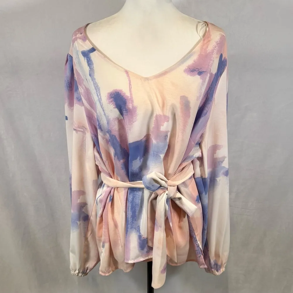 EVRI pastel watercolor blouse top size 1X Pink - Image 2