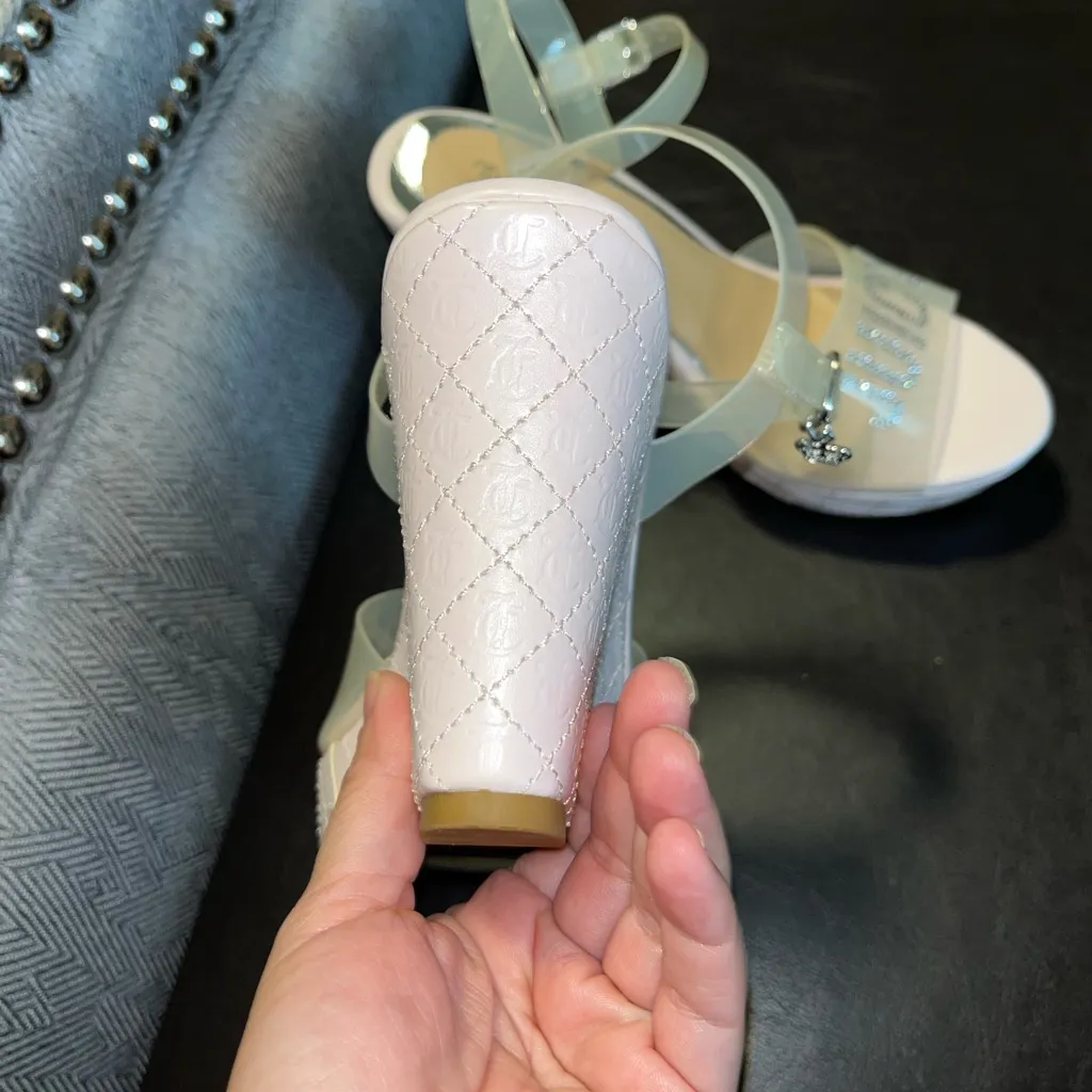 Juicy Couture Espadrilles Heels Clear Shoes Crown Charm 5‎ 1/2 bubblegum pink - Image 6