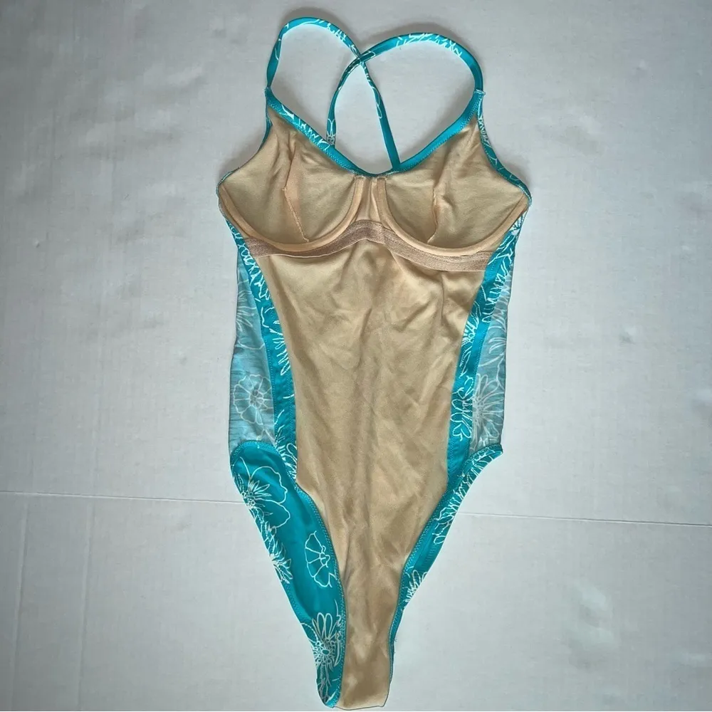 Y2k 90’s Victoria’s Secret floral one piece swimsuit turquoise & white size 10 - Image 8