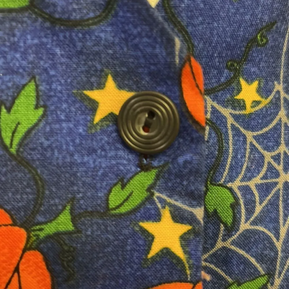 Halloween Pumpkin, Spider Web Fashion Blue, Orange, Green, Yellow Button Up Vest Blue Size L - Image 10