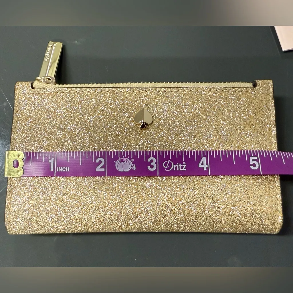 Kate Spade Burgess Court Small Slim Bifold Wallet Glitter Palegold Gold - Image 9