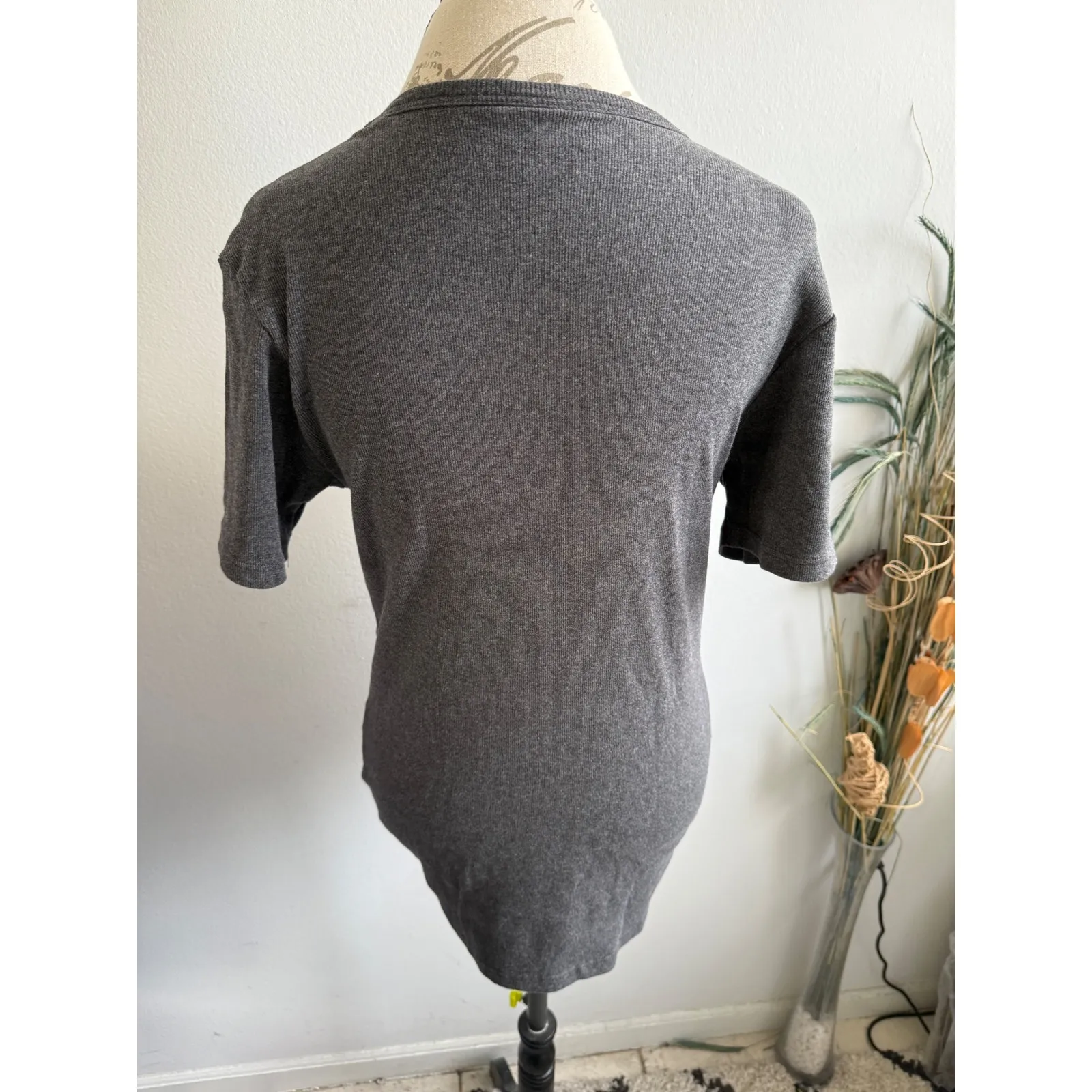 Polo Ralph Lauren Stretch Rib V Neck T Shirt Gray Size L Short Sleeve Logo - Image 2