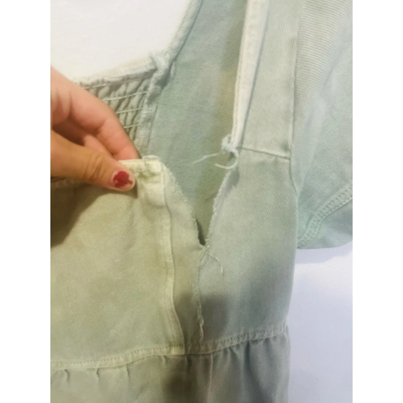 LOUNA Women's Green Denim Cotton Blend Empire Square Neck Mini Dress Size Small - Image 5