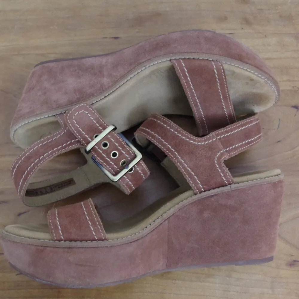 Clarks Brown Suede Platform Wedge Sandals 9M - Image 5