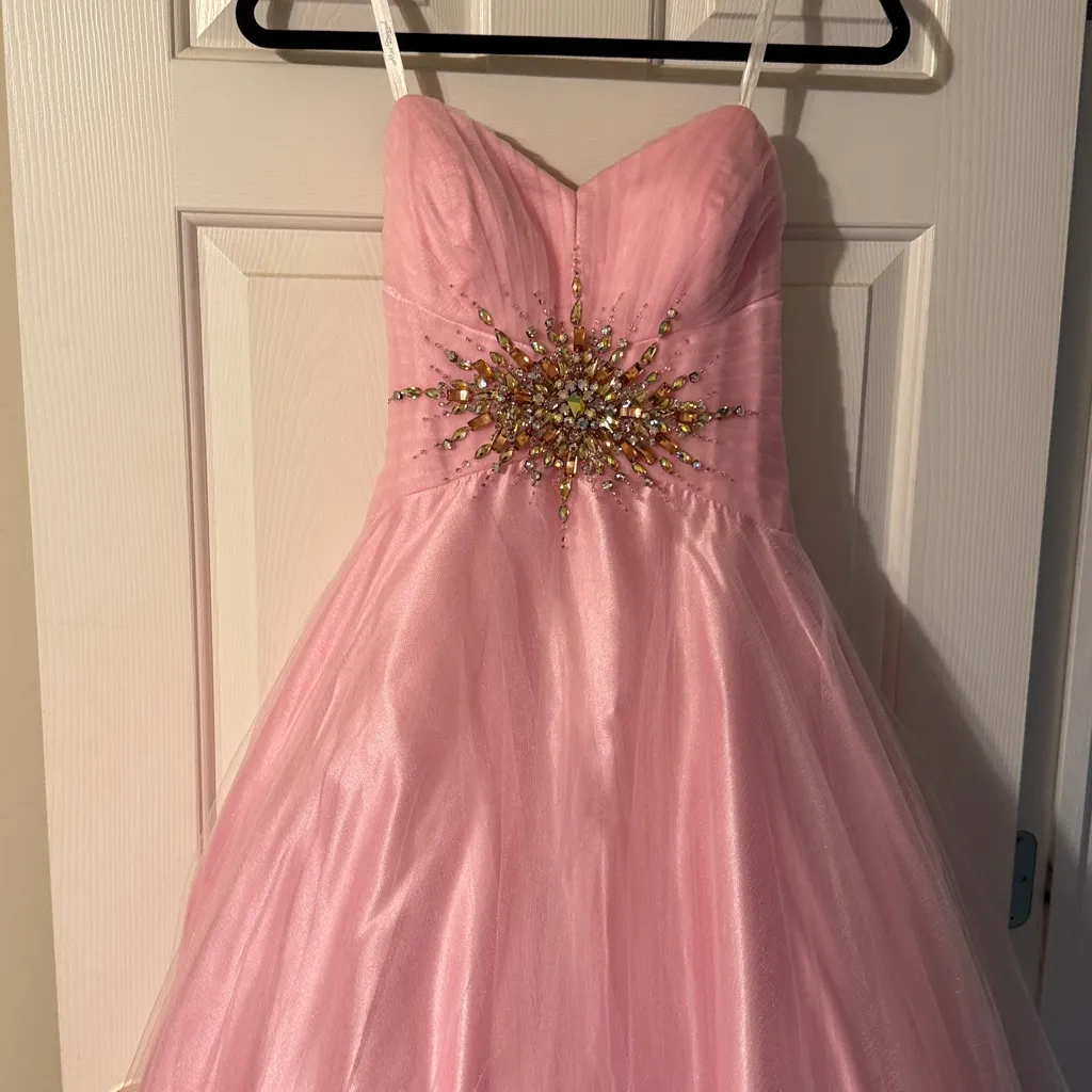 Mac Duggal  Bustier ballgown. Pink and With Rhinestones - Image 2