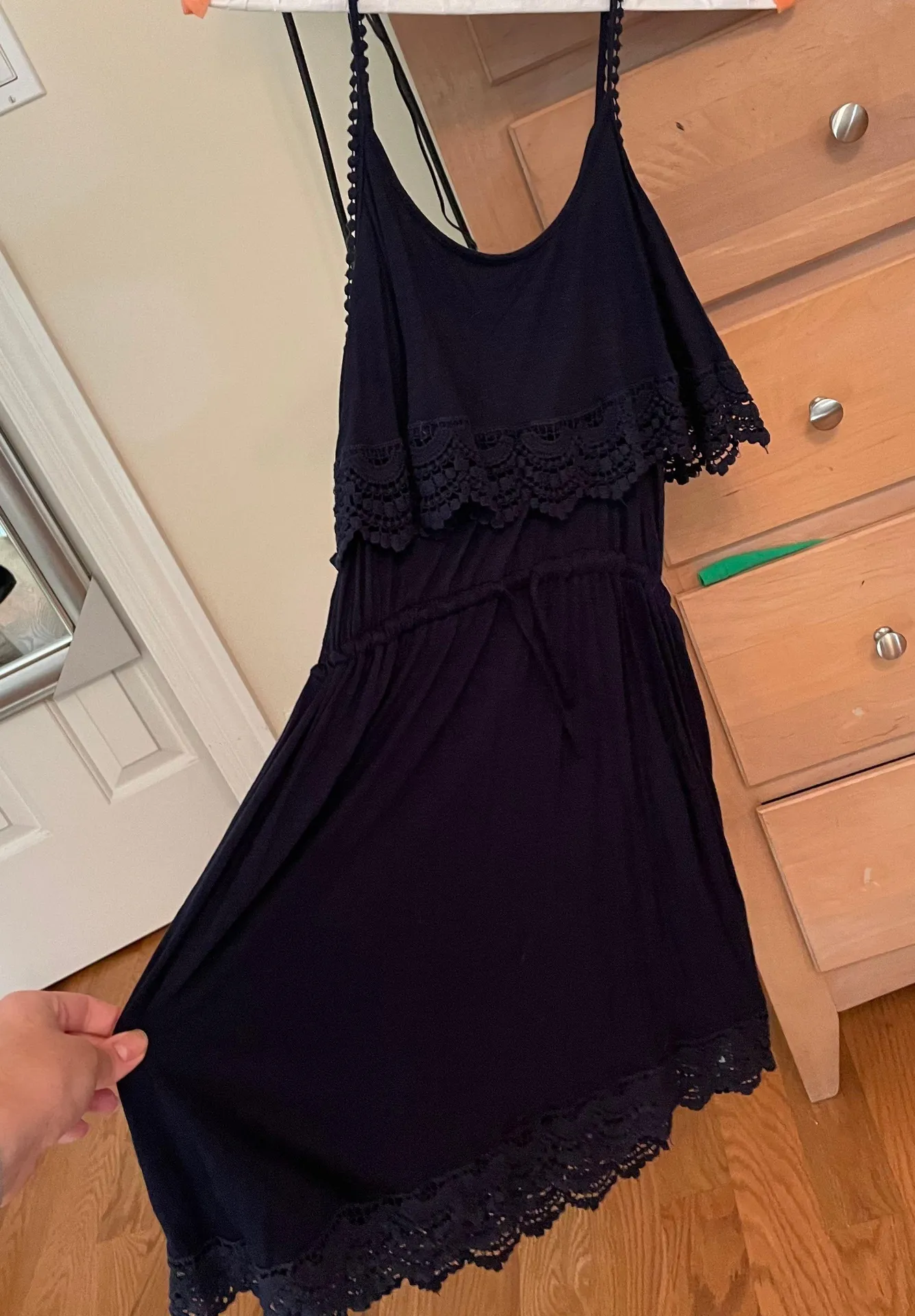 Lace Ruffle Navy Blue Dress - Image 7