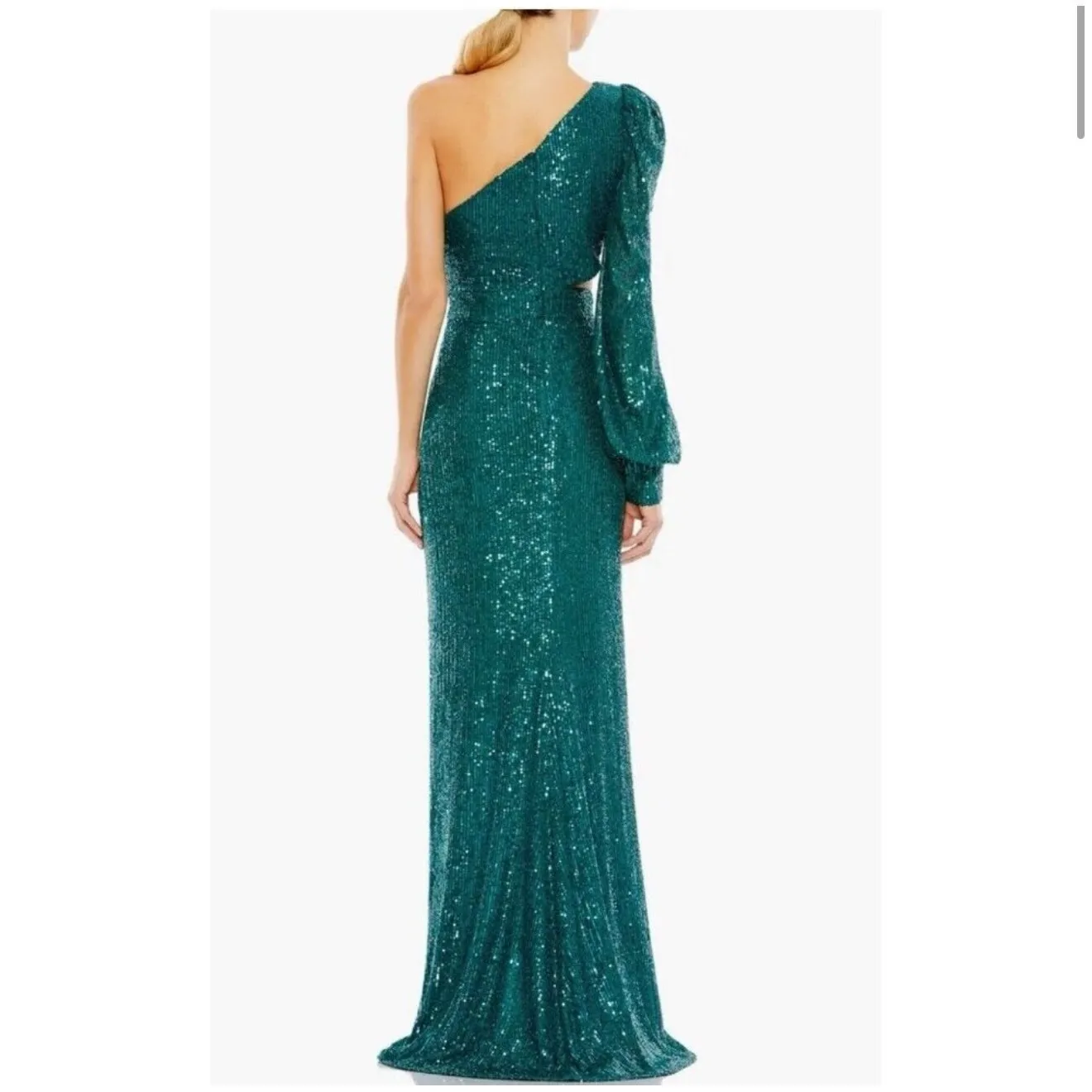 Ieena Mac Duggal 26730 SequinedOne Shoulder‎ Cut Out Gown Teal Green Sz 6 $398 - Image 3