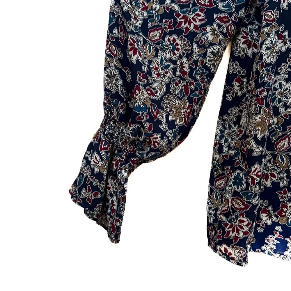 DR2 by Daniel Rainn Blouse, floral print, lace up V neck, V back, long sleeves Blue Size M - Image 5