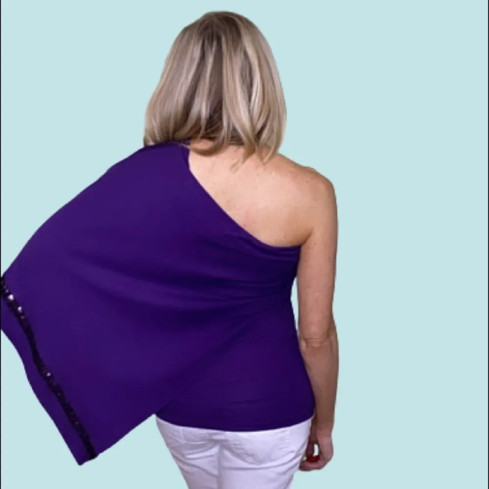 #40 70’s vibes One shoulder purple cape top Size XS - Image 3
