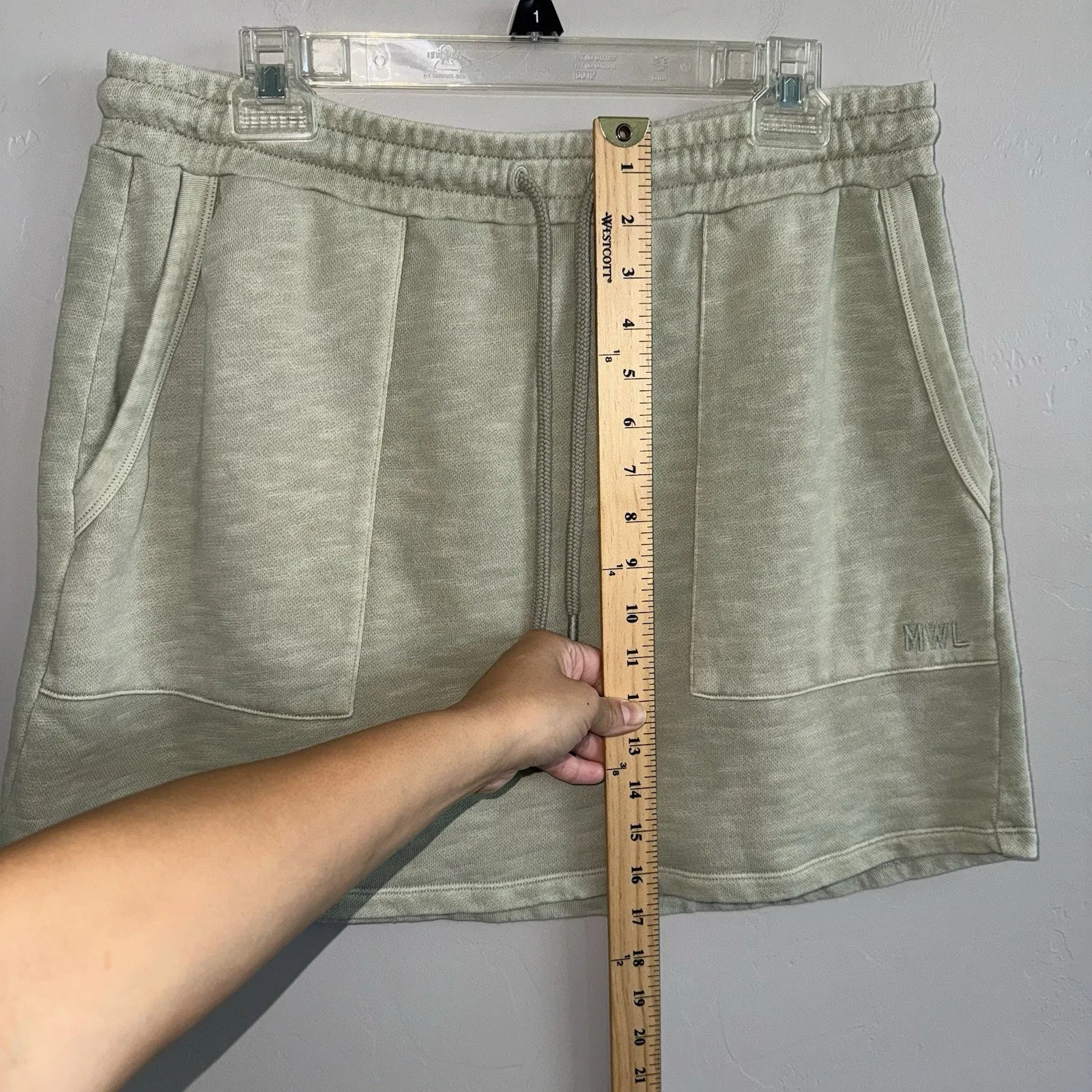 Madewell MWL Pull-on Mini Skirt Woman’s Size L Sage Green Draw String - Image 9