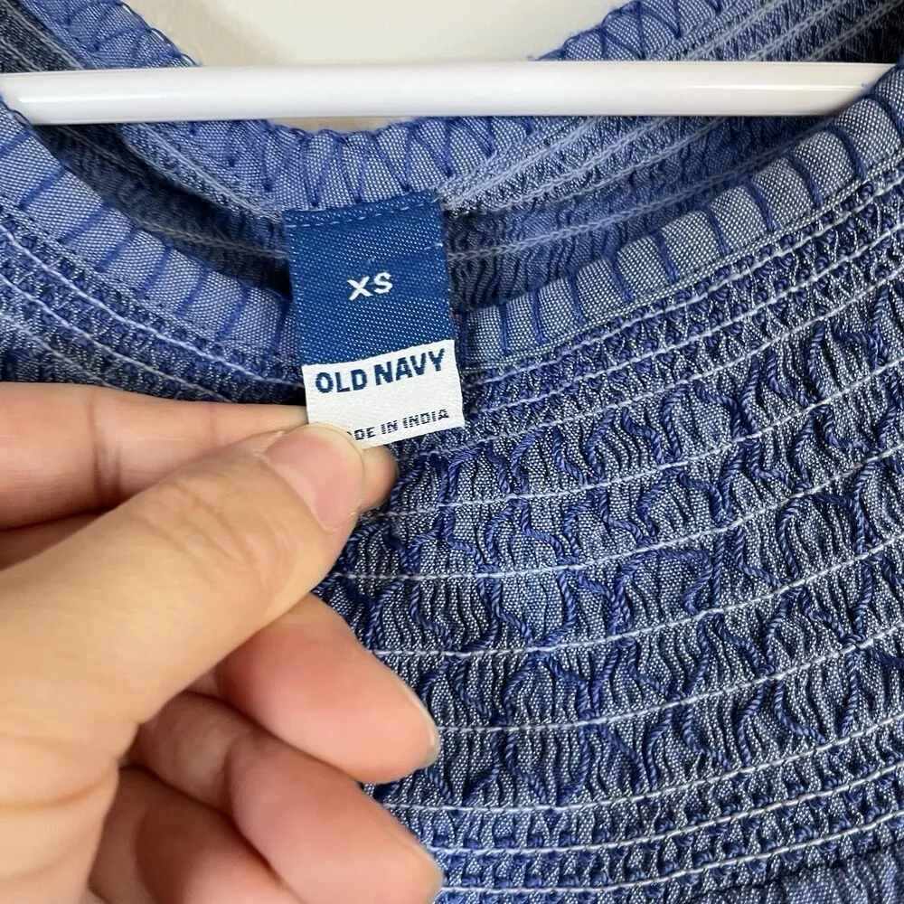 Old Navy Womens Dress XS Blue Smocked Floral Lightweight Flowy Pleasant - Image 3