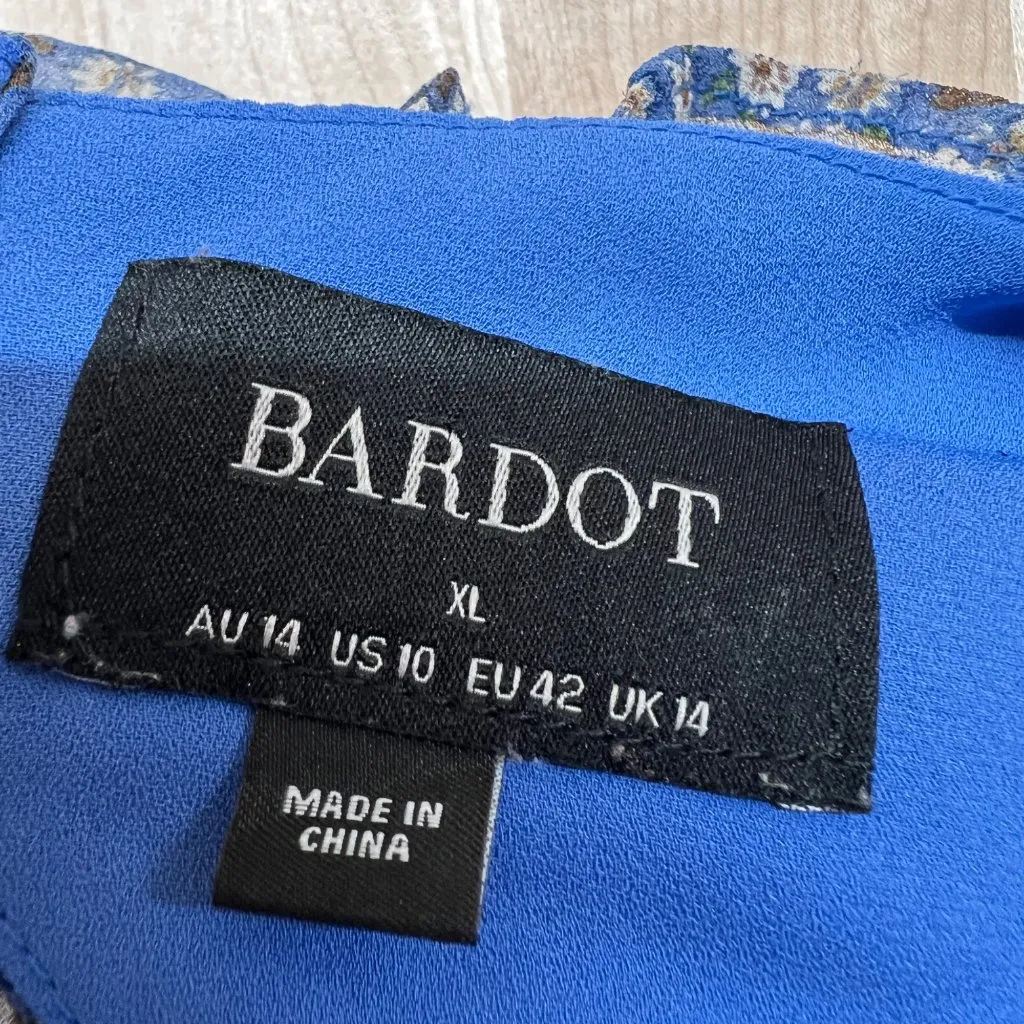 Bardot Floral V-Neck Long-Sleeve Mini Dress Ruffled Ruched Blue Size XL - Image 10