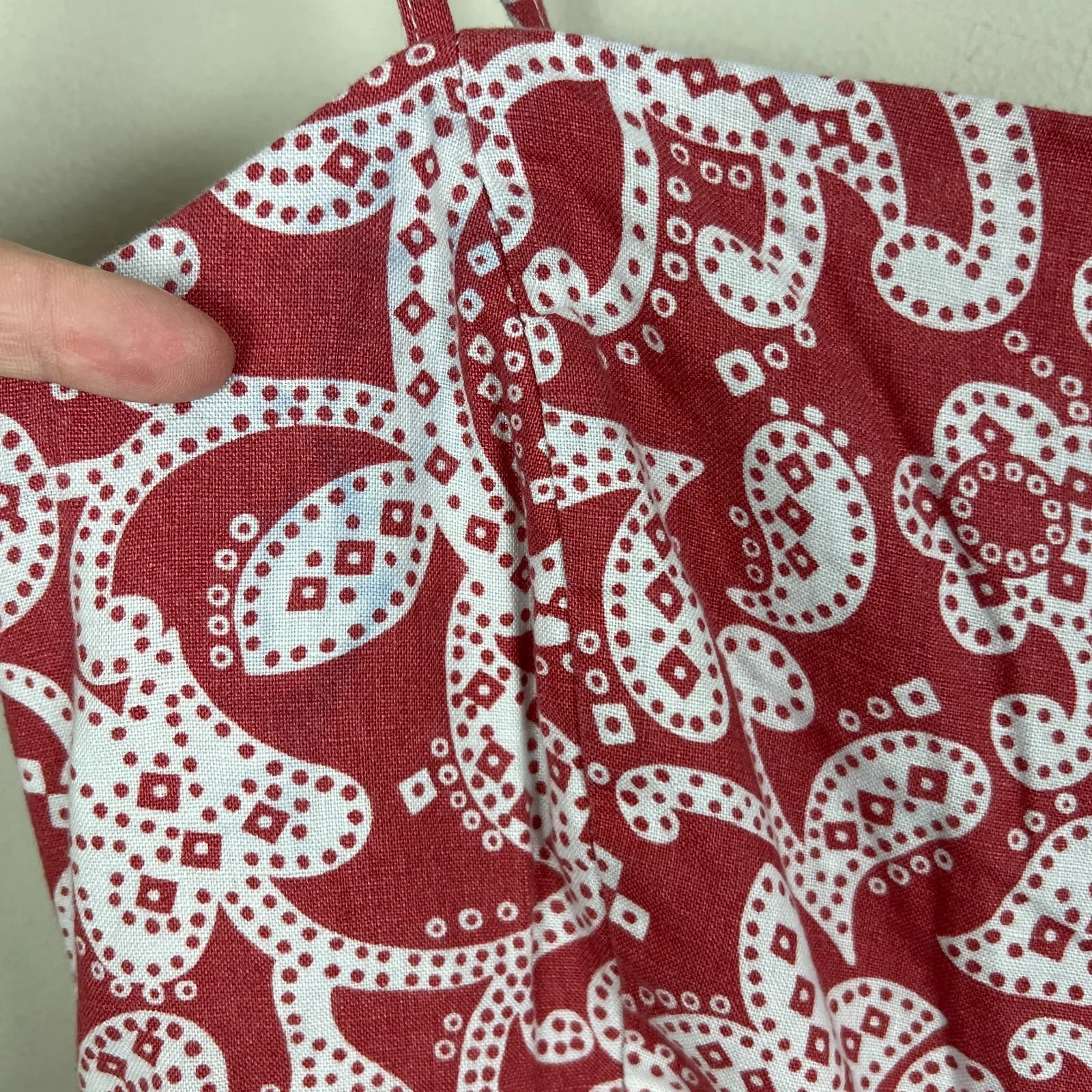 BODEN Jumpsuit Womens 8P 8 Petite Wide Leg Paisley 100% Linen Belted Terracotta Red - Image 9