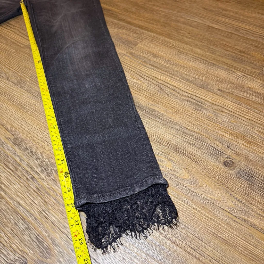 White House Black Market Charcoal Black Skinny Ankle Jeans with Lace Hem Size 0 - Image 9