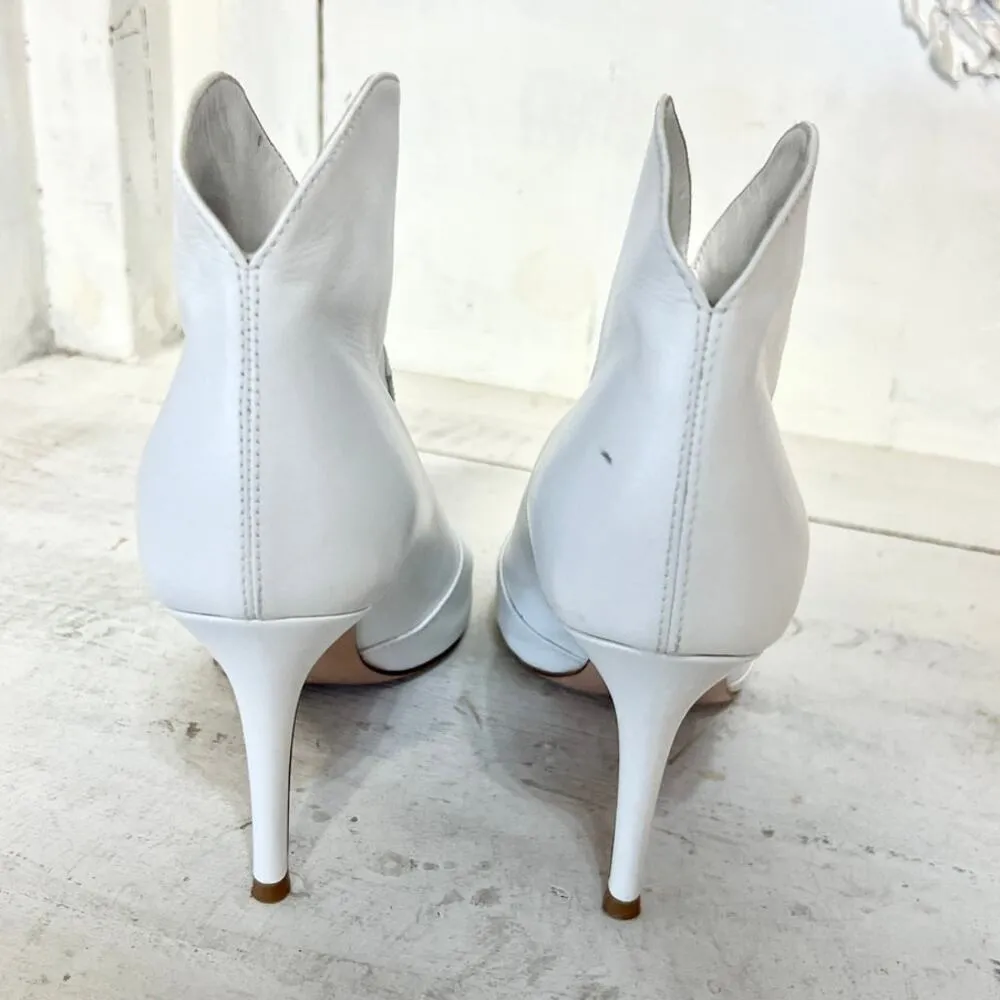 Gianvito Rossi Mable Leather Pointed Toe Western Ankle Boots White Women's 36.5 - Image 8