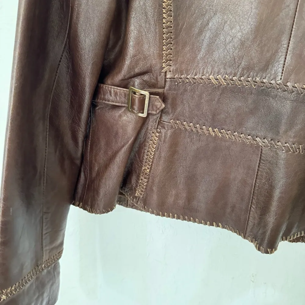 XOXO  Brown Genuine Leather Biker Motorcycle Jacket Cowgirl Western Gypsy L - Image 10