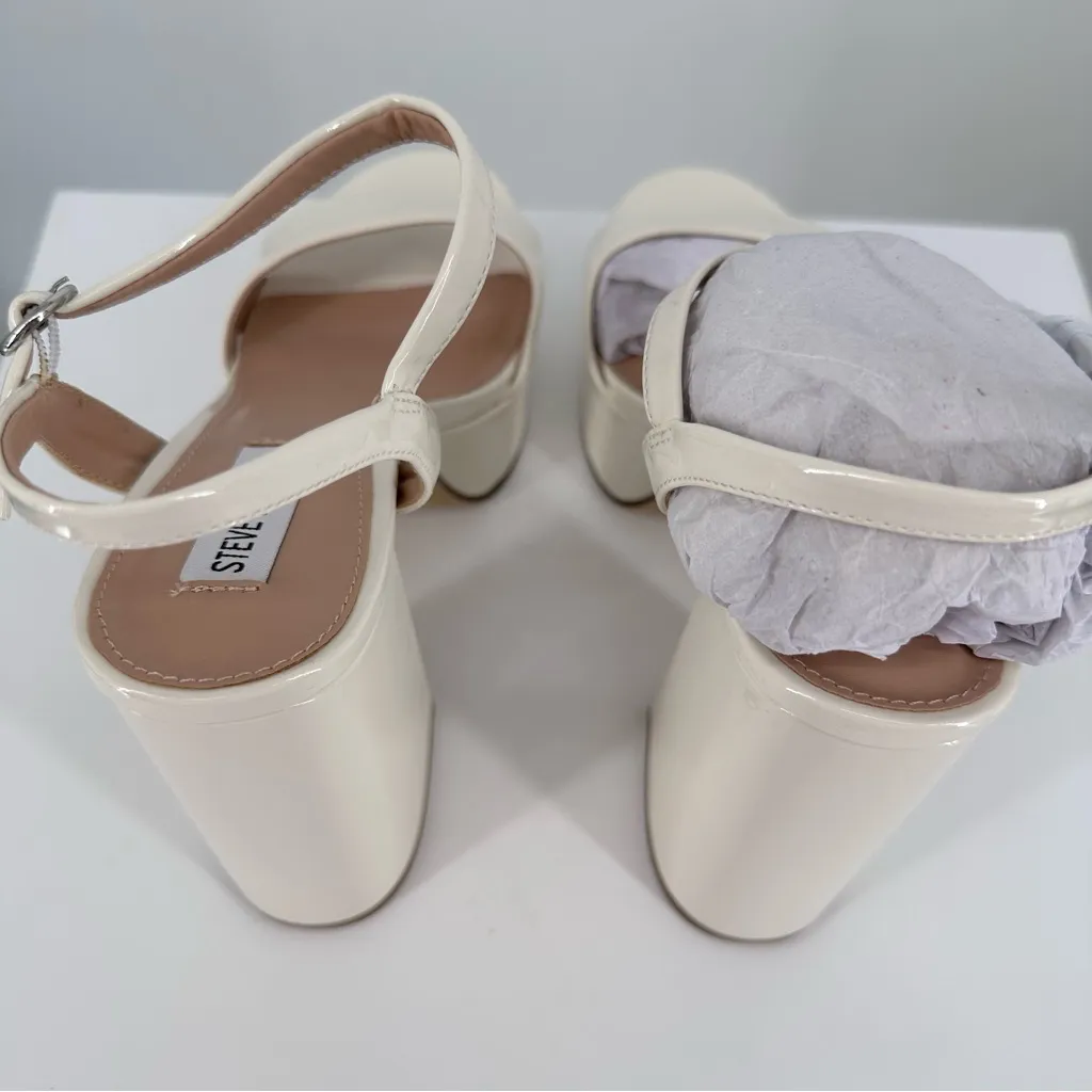 Steve Madden Jolie Platform Ankle Strap Heeled Sandals in Bone Patent size 10 - Image 8