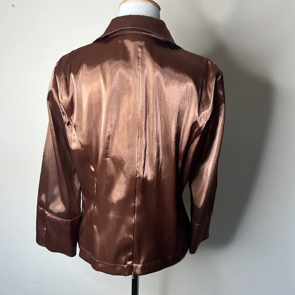 Cachet Brown Satin Rhinestone Button Vintage Blouse Size 12 - Image 5