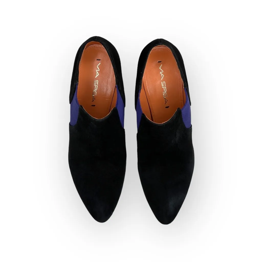 Via Spiga ✿ Blaire Suede Pointy Toe Heeled Ankle Booties ✿ Black Violet ✿ 8M ✿ Size 8 - Image 9