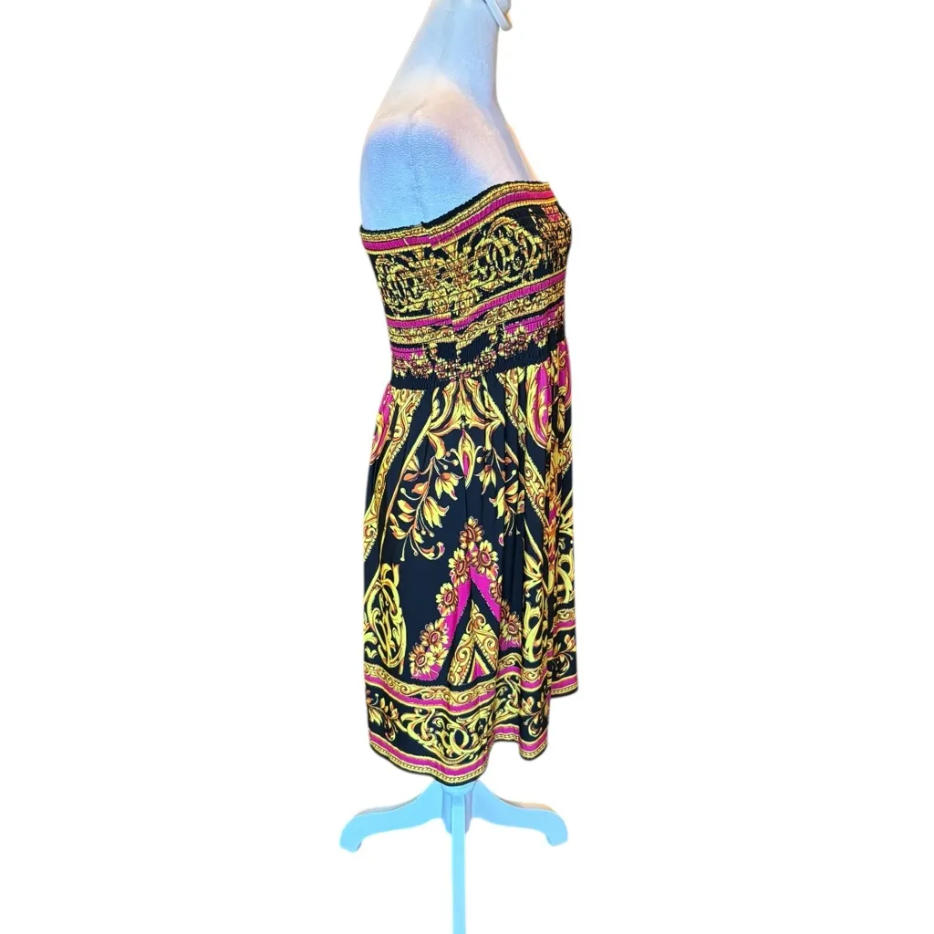 Cache Vintage Y2K Strapless Mini Dress Beach Cover Up Womens XL Black Gold Pink - Image 3