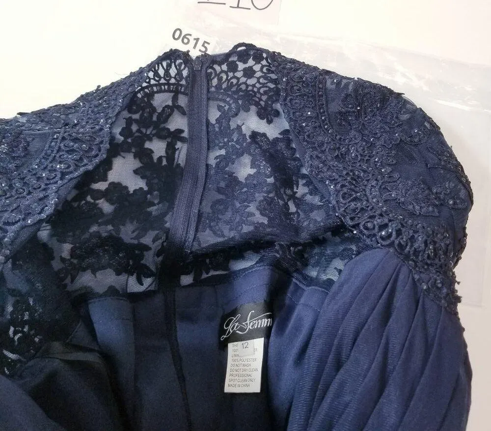 La Femme Rhinestones Beaded Lace Long Evening Gown - Image 10