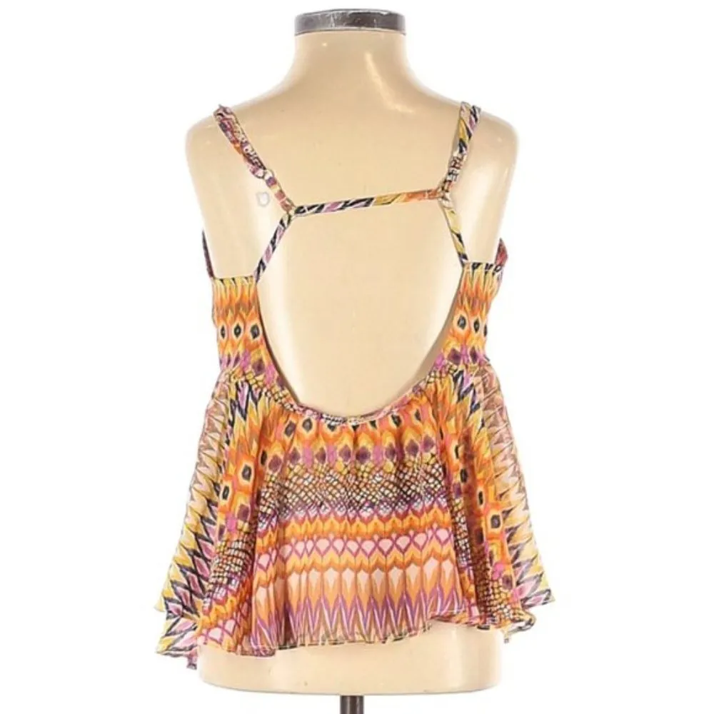 Millau Tank Top S Sheer Cami Backless Colorful Geometric Pattern Bright Summer - Image 9