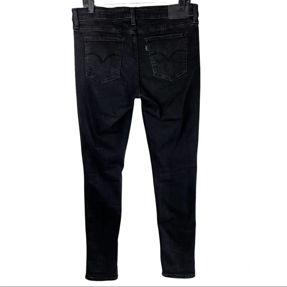 Levi’s 711 Skinny Black Denim Distressed Jeans Mid Rise Stretch Sz 32 Plus - Image 5