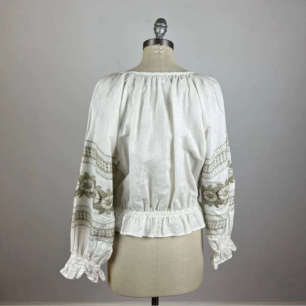 Anthropologie Eri + Ali White Embroidered Peasant Blouse - Image 6