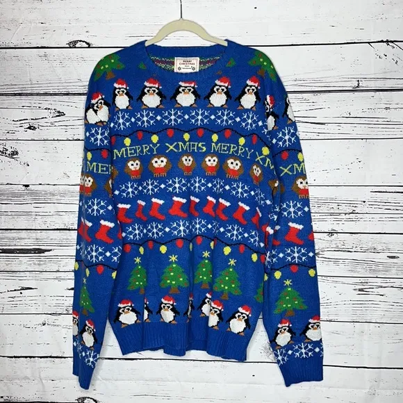 Daisysboutique Size XL Merry Xmas Penguin Owl Christmas Sweater Top - Image 1