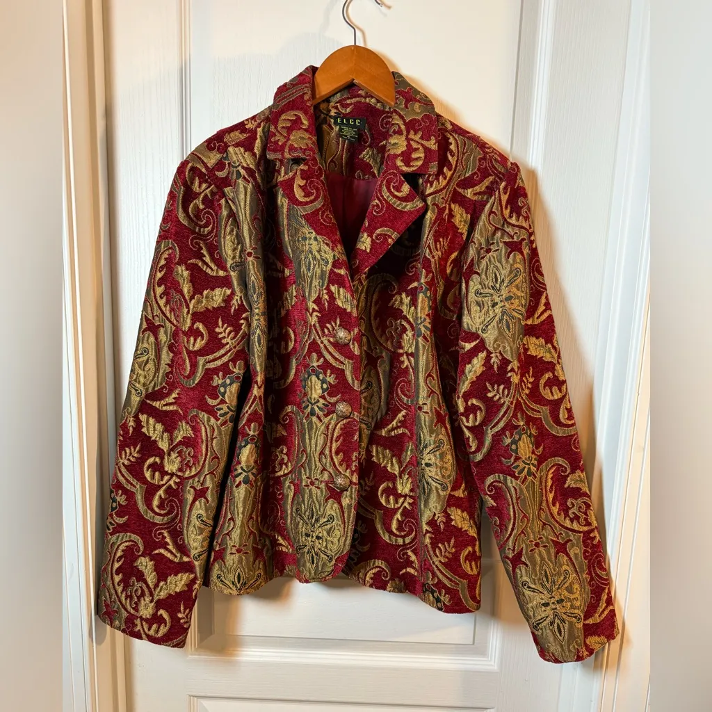 VTG ELLC Luxurious Red and Gold Patterned Blazer size XL - Image 5