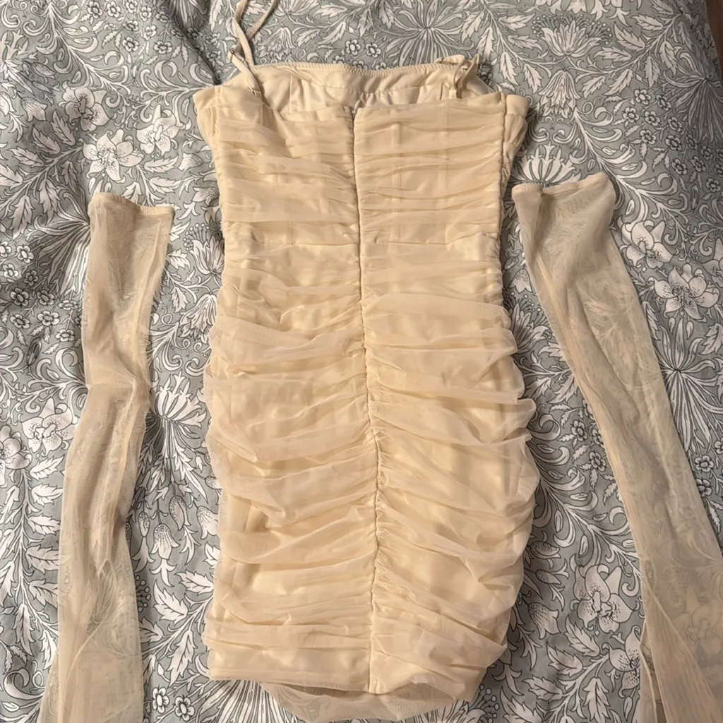 Oh Polly Dukine Ruched Mini Dress in Cream - Image 5