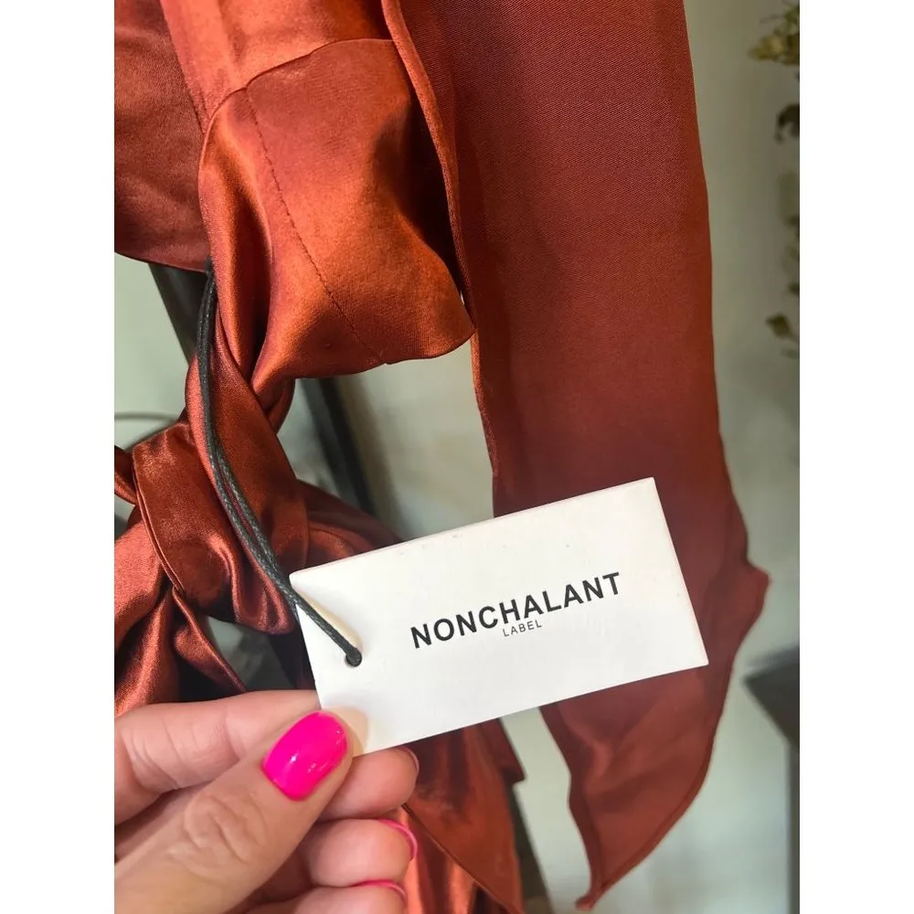 NONchalant Label Tara Silk Plunge Top Rust Womens Size XL Red - Image 8