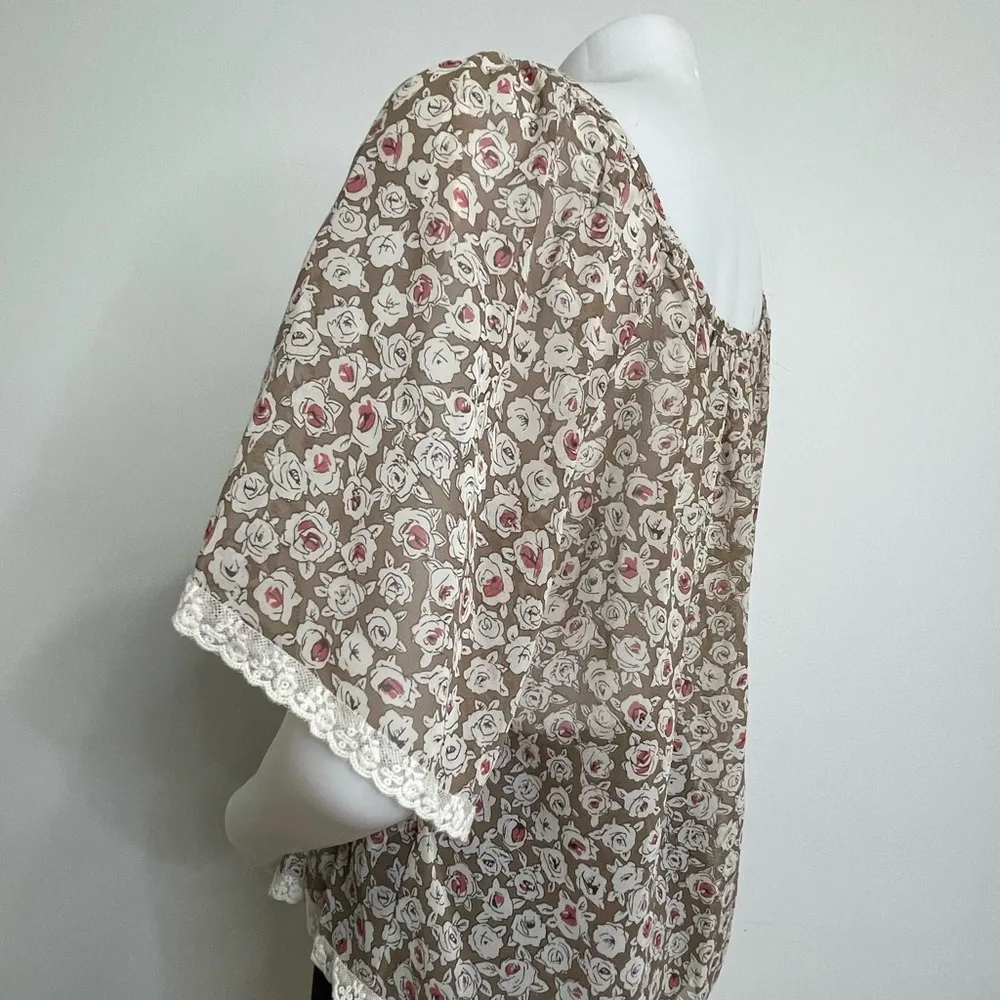 XXl Woven Loose Floral Blouse Top Cocoa Cream Pink size S Tan - Image 7