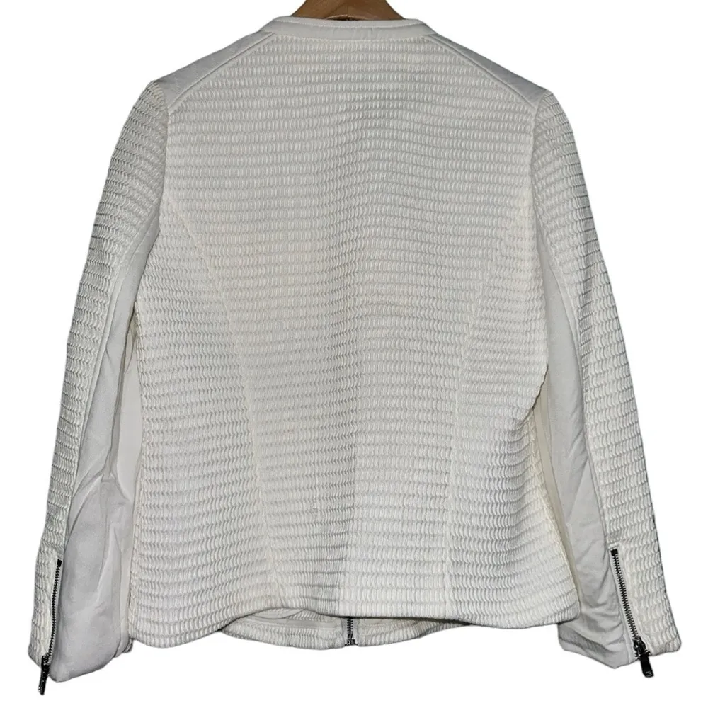 Joie Women’s Size M Porcelain White Jenika Waffle Knit Exposed Zipper Jacket - Image 5