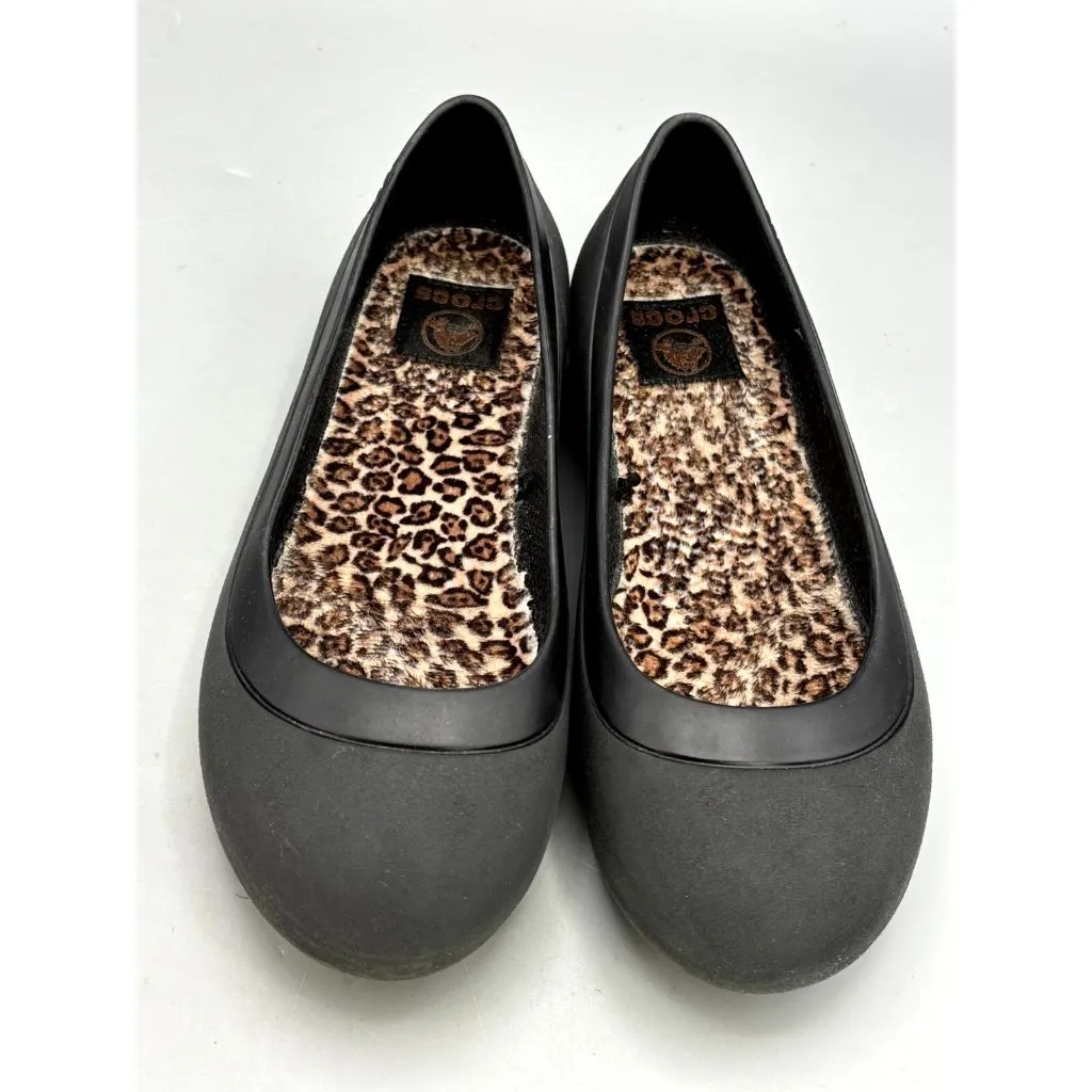 Crocs Mammoth Ballet Flats Womens Size US 8 Black Leopard Lined Slip On Shoes - Image 3