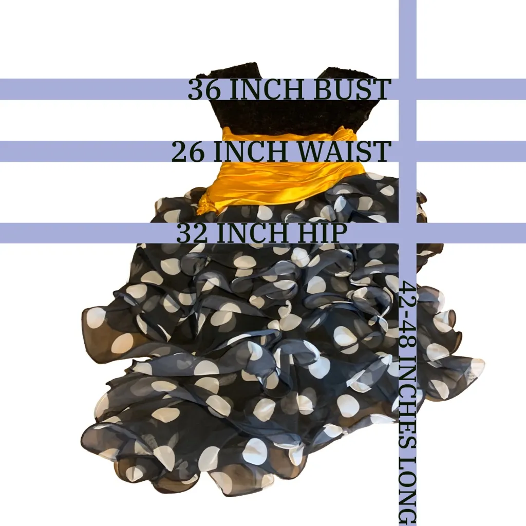 VINTAGE 1980'S PAT RICHARDS BLACK & YELLOW SEQUIN & POLKA DOT RUFFLE DRESS (8) - Image 13